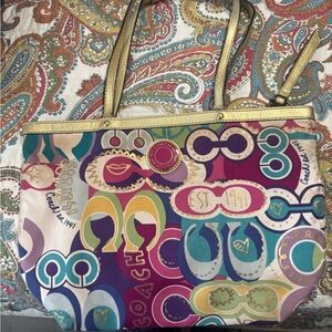 Coach Colorful Graphic Tote with Gold Accents